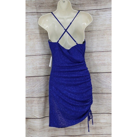 B Darlin Juniors Size 5/6 Glitter Drawstring Slim Fitted Party Dress Royal Blue - Picture 5 of 7